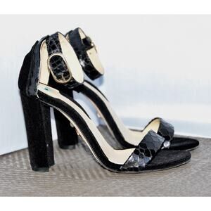 Chelsea Paris Boutique Black Suede Snakeskin Mid-Heel Sandals Size 6